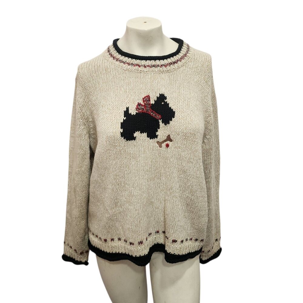 Christopher Banks Dog Sweater Large Embroidered‎ Scottie Knit Grandma